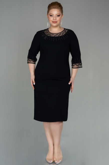 Midi Black Plus Size Evening Dress ABK1622