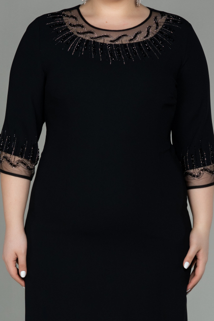 Midi Black Plus Size Evening Dress ABK1622
