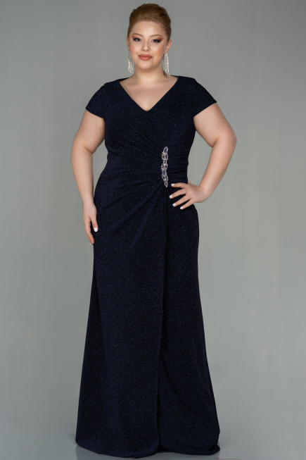 Long Navy Blue Plus Size Evening Dress ABU2870