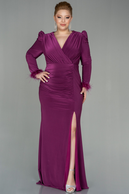 Long Cherry Colored Plus Size Evening Dress ABU2832
