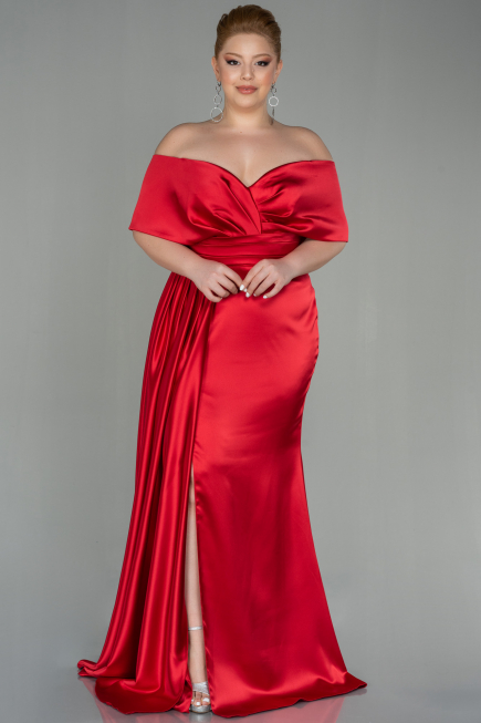 Long Red Satin Plus Size Evening Dress ABU2873