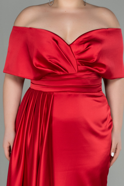 Long Red Satin Plus Size Evening Dress ABU2873