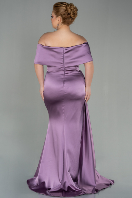 Long Lavender Satin Plus Size Evening Dress ABU2873