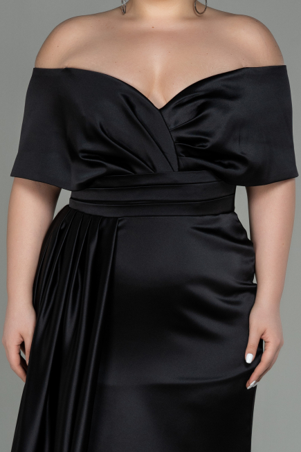 Strapless Satin Long Dresses with Pockets Black Plus Size