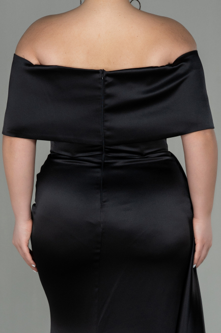 Long Black Satin Plus Size Evening Dress ABU2873