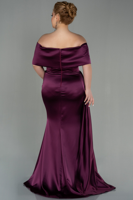 Long Cherry Colored Satin Plus Size Evening Dress ABU2873