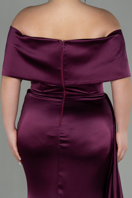 Long Cherry Colored Satin Plus Size Evening Dress ABU2873