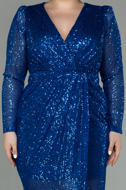 Long Sax Blue Scaly Plus Size Evening Dress ABU2878
