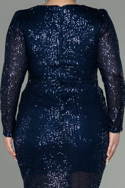 Long Navy Blue Scaly Plus Size Evening Dress ABU2878