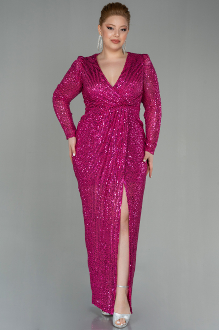 Long Fuchsia Scaly Plus Size Evening Dress ABU2878