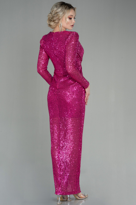 Long Fuchsia Scaly Evening Dress ABU2859