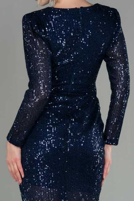 Long Navy Blue Scaly Evening Dress ABU2859
