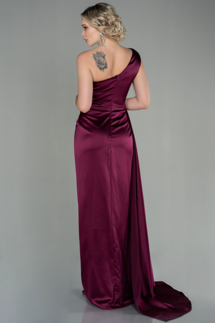 Long Cherry Colored Satin Prom Gown ABU2173