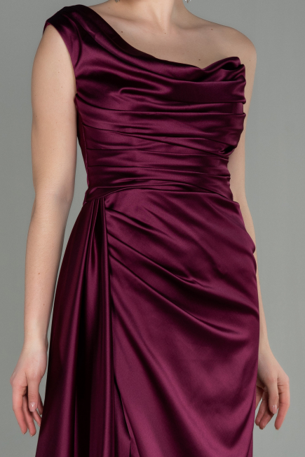 Long Cherry Colored Satin Prom Gown ABU2173