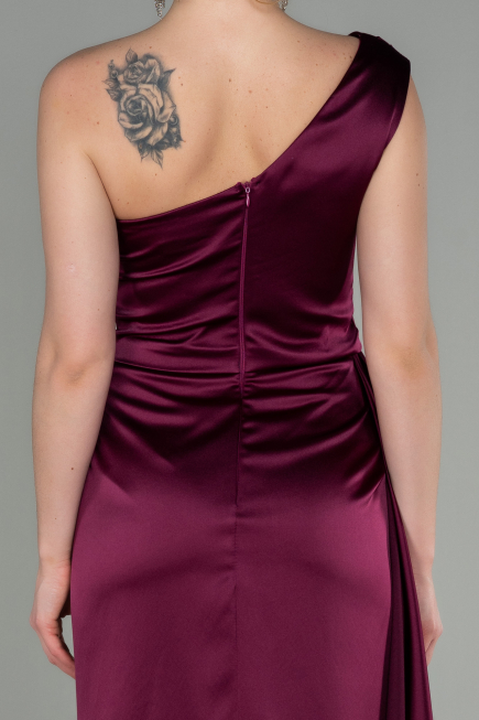 Long Cherry Colored Satin Prom Gown ABU2173