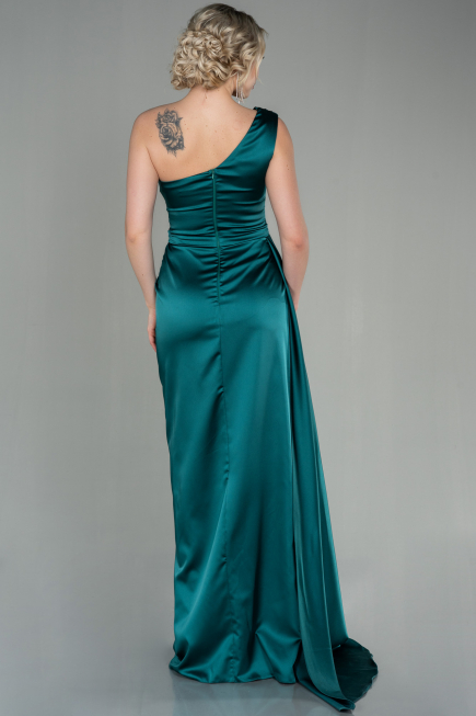 Long Emerald Green Satin Prom Gown ABU2173