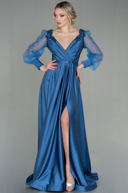Indigo Long Satin Evening Dress ABU2830