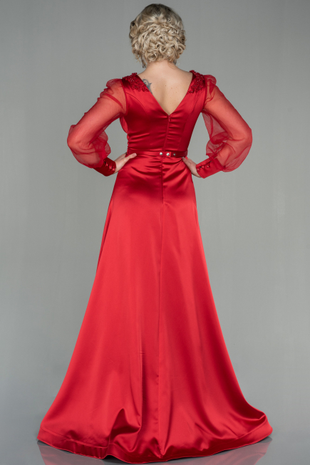 Red Long Satin Evening Dress ABU2830
