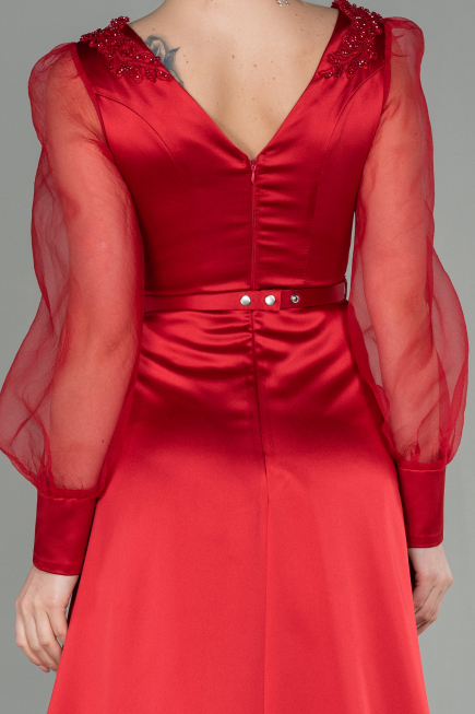 Red Long Satin Evening Dress ABU2830