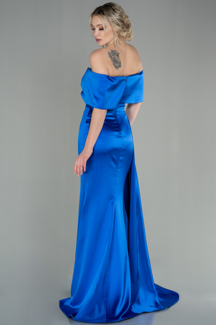 Long Sax Blue Satin Evening Dress ABU2893