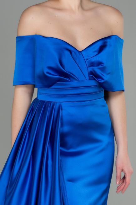 Long Sax Blue Satin Evening Dress ABU2893