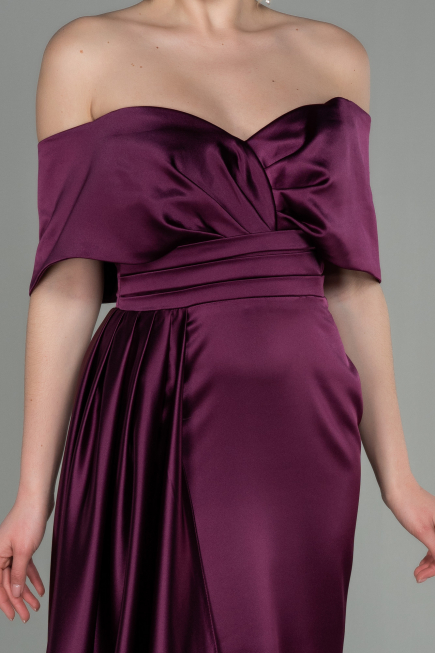 Long Cherry Colored Satin Evening Dress ABU2893