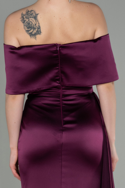 Long Cherry Colored Satin Evening Dress ABU2893