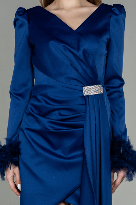 Short Navy Blue Satin Invitation Dress ABU2902