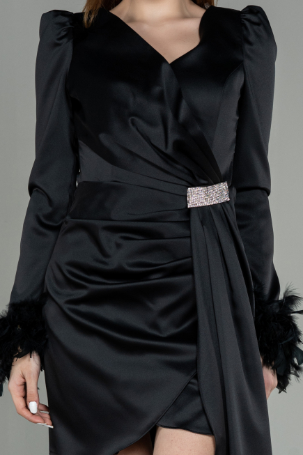 Short Black Satin Invitation Dress ABU2902