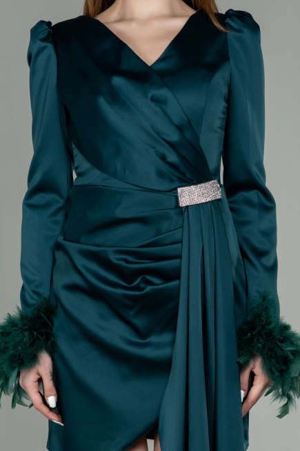 Short Emerald Green Satin Invitation Dress ABU2902