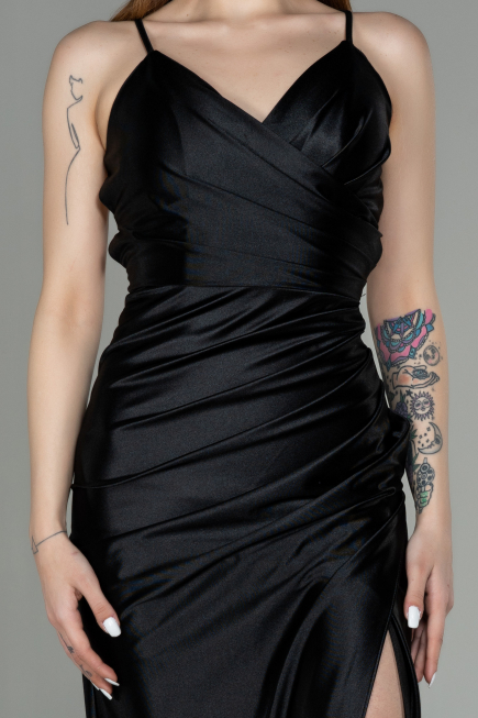 Black Long Satin Prom Gown ABU2800