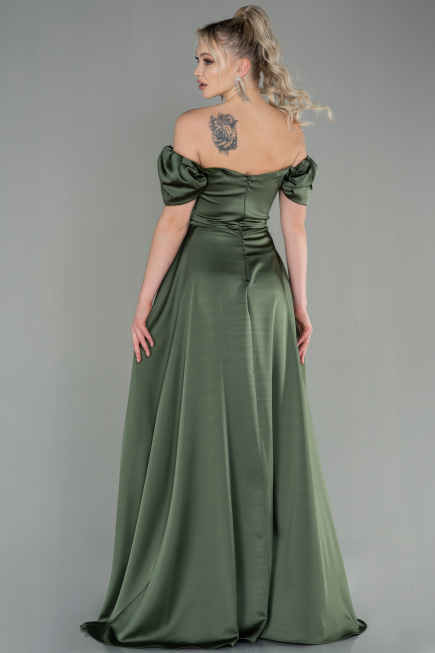 Long Olive Drab Satin Evening Dress ABU2903