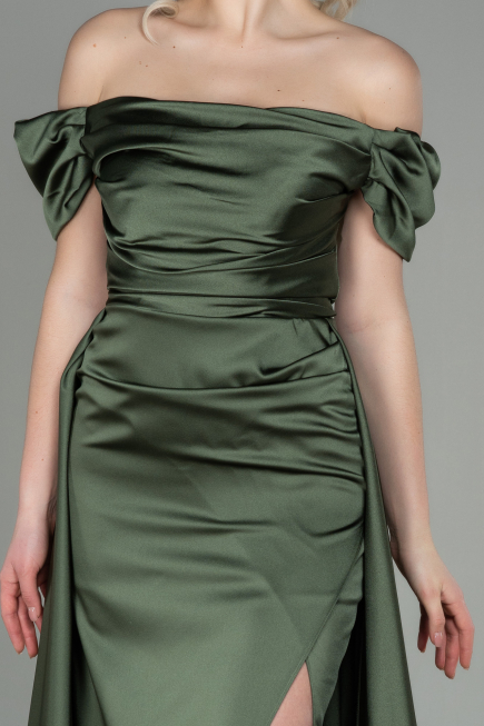 Long Olive Drab Satin Evening Dress ABU2903