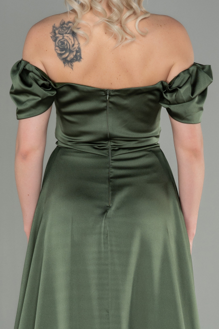 Long Olive Drab Satin Evening Dress ABU2903