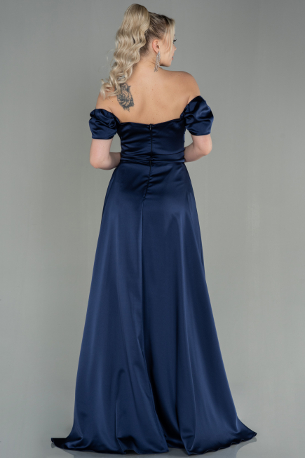 Long Navy Blue Satin Evening Dress ABU2903