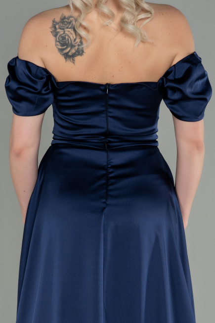 Long Navy Blue Satin Evening Dress ABU2903