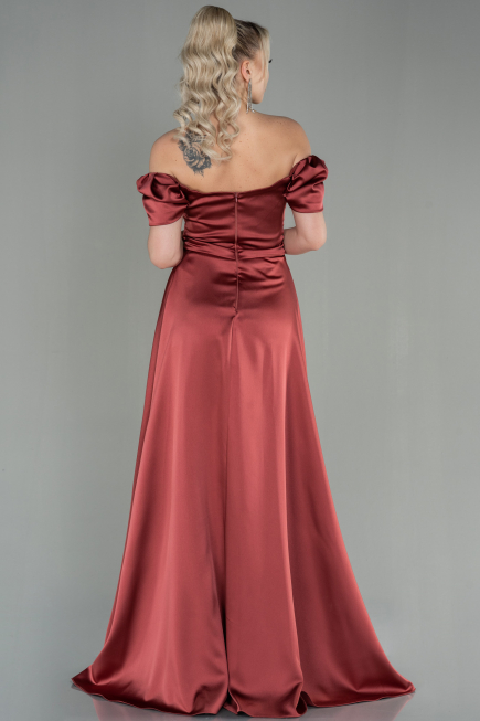 Long Light Brown Satin Evening Dress ABU2903