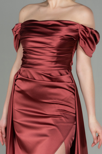 Long Light Brown Satin Evening Dress ABU2903
