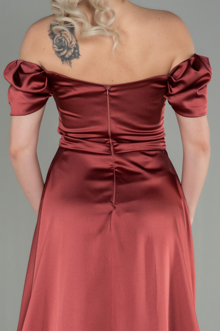Long Light Brown Satin Evening Dress ABU2903