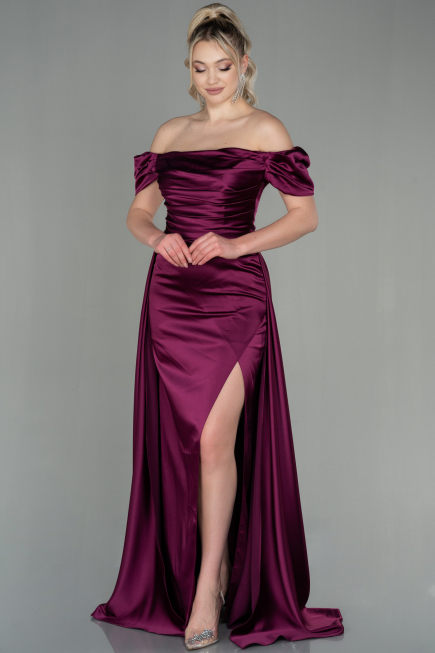 Long Cherry Colored Satin Evening Dress ABU2903