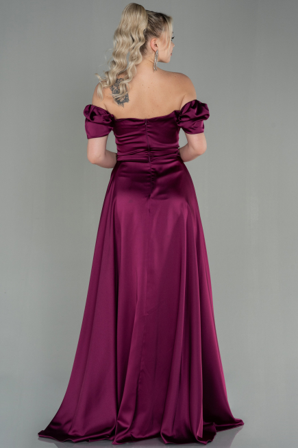 Long Cherry Colored Satin Evening Dress ABU2903