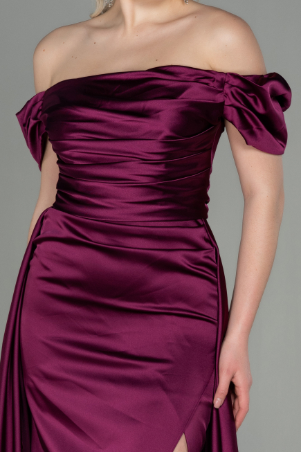 Long Cherry Colored Satin Evening Dress ABU2903
