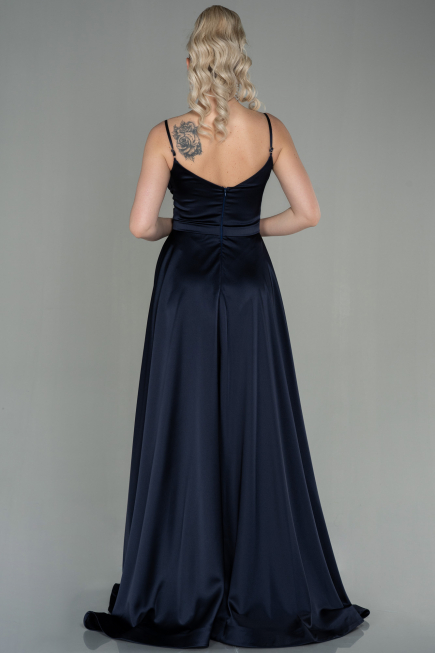 Dark Navy Blue Long Satin Evening Dress ABU1601