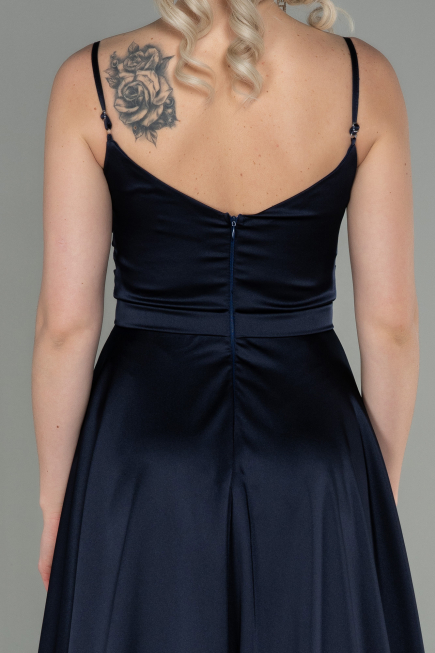 Dark Navy Blue Long Satin Evening Dress ABU1601