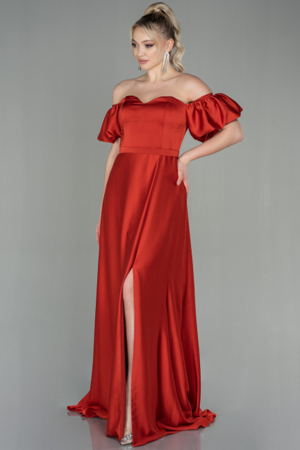 Long Brick Satin Prom Gown ABU2917