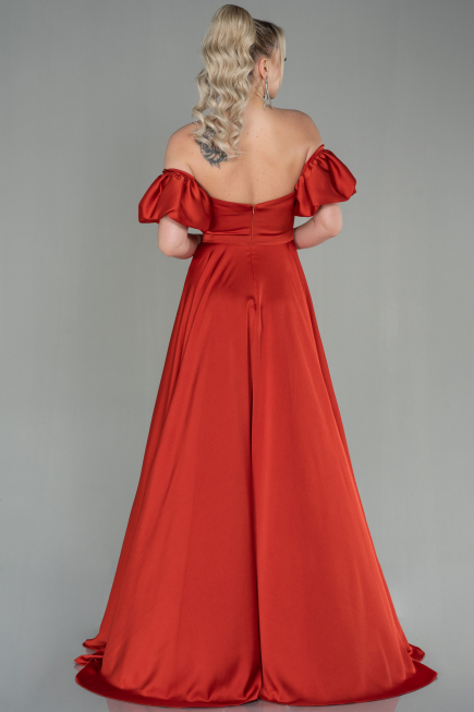 Long Brick Satin Prom Gown ABU2917