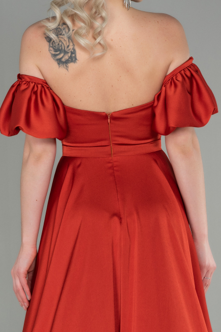 Long Brick Satin Prom Gown ABU2917