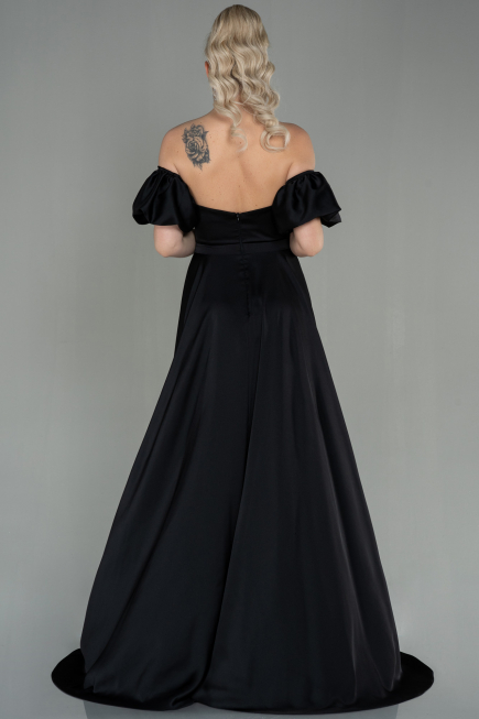Long Black Satin Prom Gown ABU2917