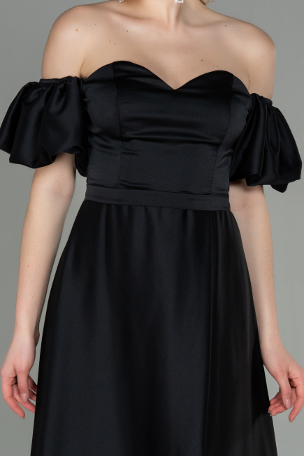 Long Black Satin Prom Gown ABU2917