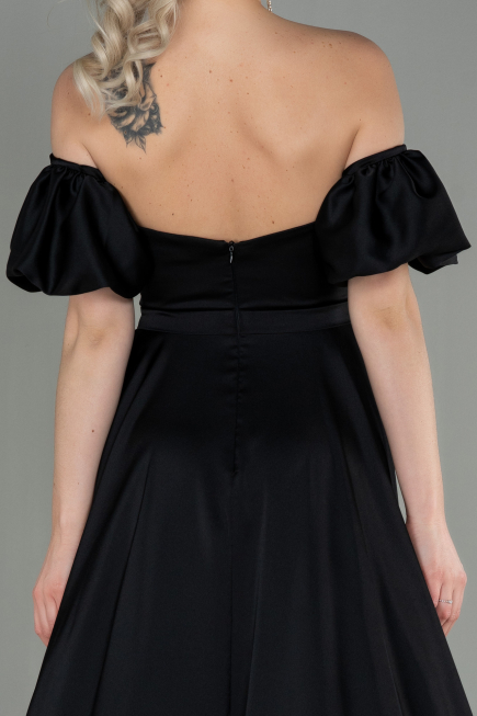 Long Black Satin Prom Gown ABU2917